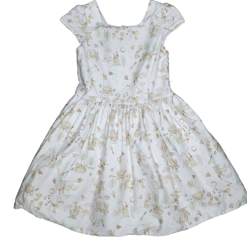 LuluRain Bunny Castle Tea Party Fairytale Dress Girls size 8 cap sleeve white